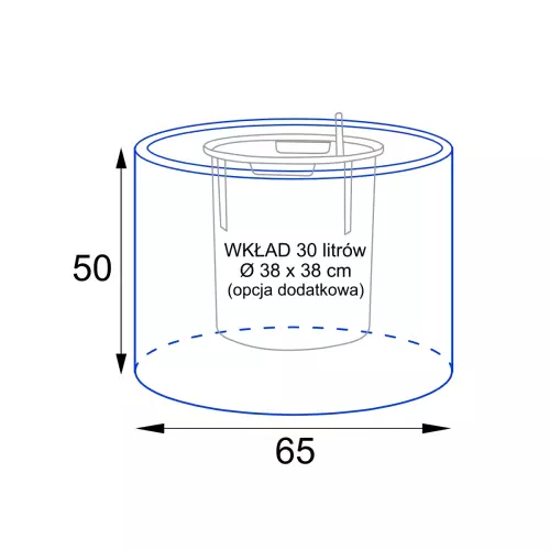 Wymiary donicy D101DC z wewnętrznym wkładem 30 litrów