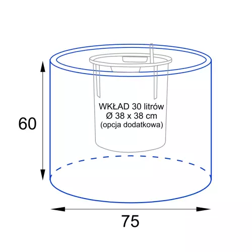 Wymiary donicy D101ED z wewnętrznym wkładem 30 litrów