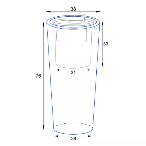 Wymiary donicy D208D BPD - z wewnętrznym wkładem