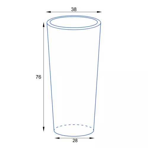 Wymiary donicy D208D BPD - bez wewnętrznego wkładu