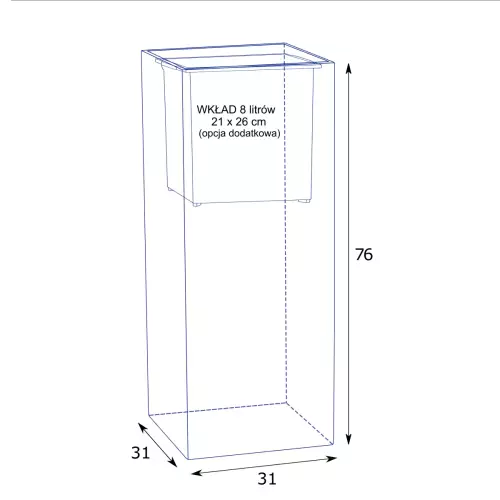 Wymiary donicy D273B BPD (bez wewnętrznej półki)
