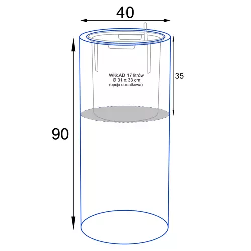 Wymiary donicy D901BC z wkładem SWIP 31x33 cm
