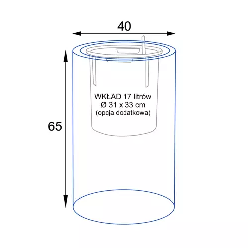 Wymiary doniczki RC65 z wewnętrznym wkładem
