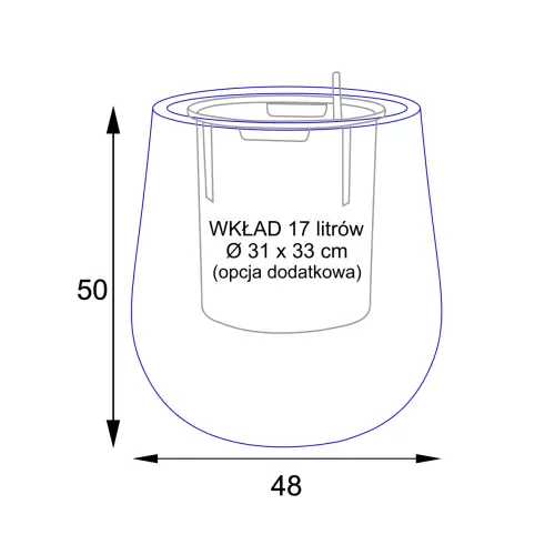 Wymiary donicy SQ50 z wewnętrznym wkładem 17 litrów
