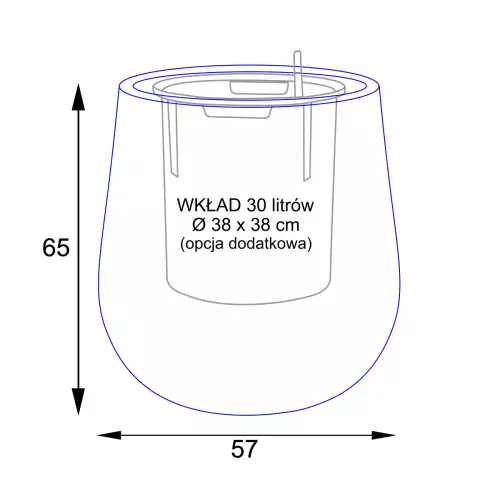 Wymiary donicy SQ65 z wewnętrznym wkładem 30 litrów