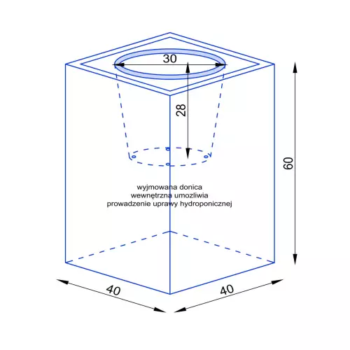 Wymiary donicy D100C