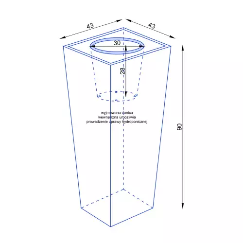 Wymiary donicy D102E