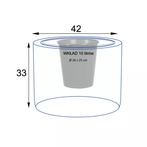 Wymiary doniczki LEO33 z wewnętrznym wkładem