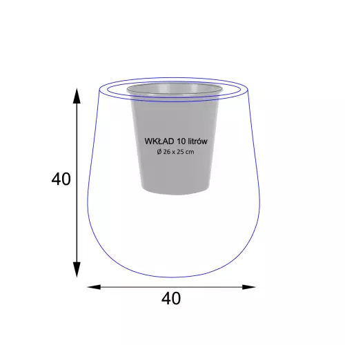 Wymiary donicy SQ40 z wewnętrznym wkładem